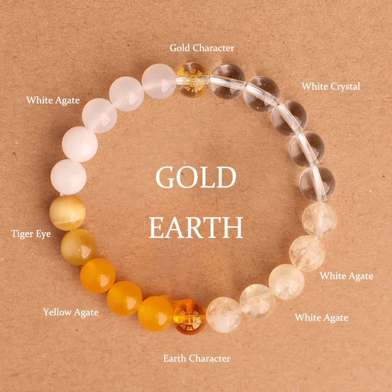 Fortune Jewel Five Elements Various Agate Crystal Black Onyx Green Chalcedony Aquamarine Wisdom Bracelet