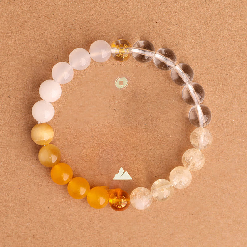 Fortune Jewel Five Elements Various Agate Crystal Black Onyx Green Chalcedony Aquamarine Wisdom Bracelet
