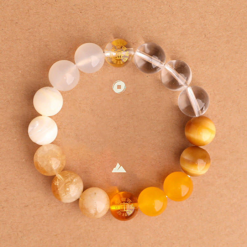 Fortune Jewel Five Elements Various Agate Crystal Black Onyx Green Chalcedony Aquamarine Wisdom Bracelet