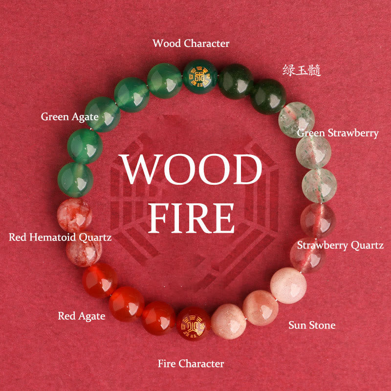 Fortune Jewel Five Elements Various Agate Crystal Black Onyx Green Chalcedony Aquamarine Wisdom Bracelet