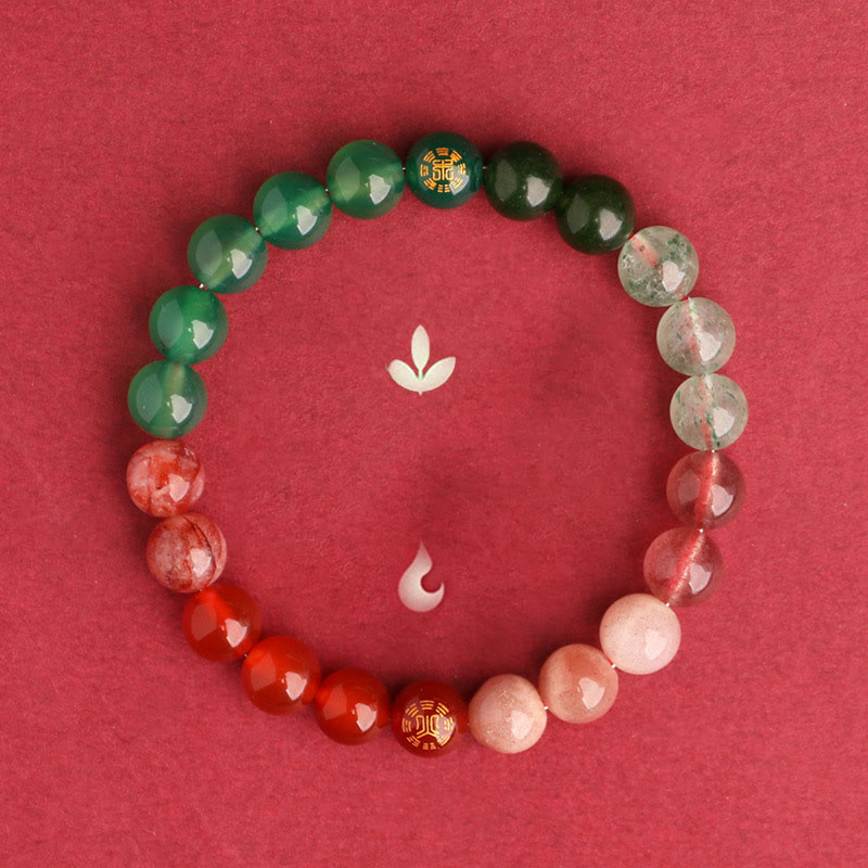Fortune Jewel Five Elements Various Agate Crystal Black Onyx Green Chalcedony Aquamarine Wisdom Bracelet