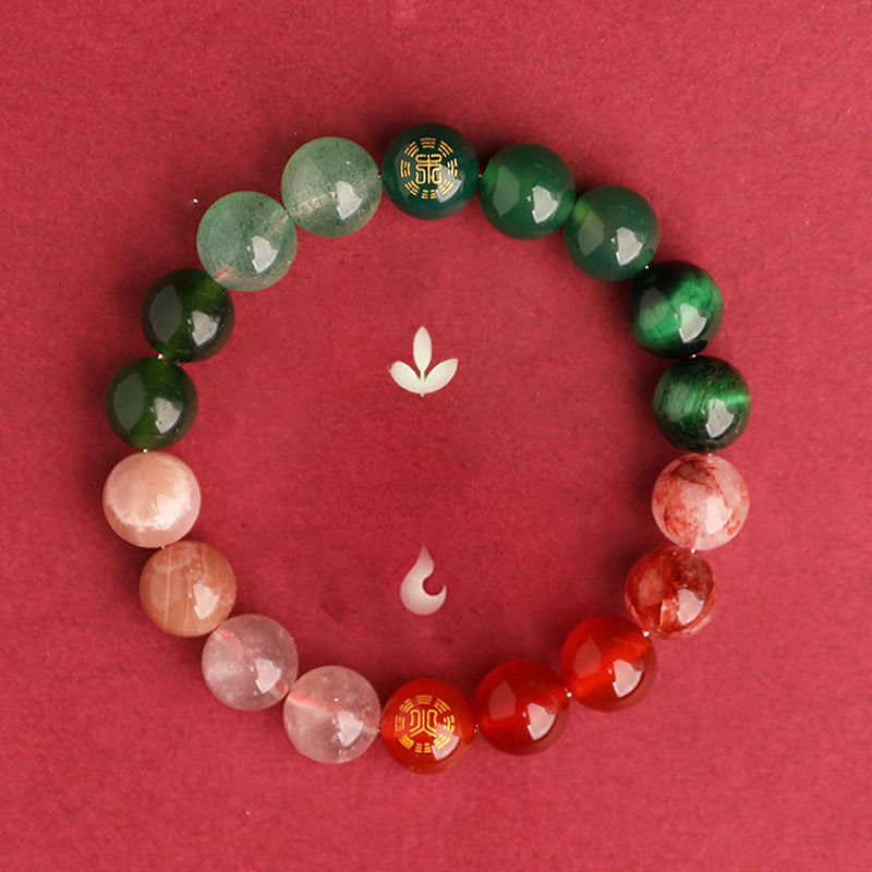 Fortune Jewel Five Elements Various Agate Crystal Black Onyx Green Chalcedony Aquamarine Wisdom Bracelet