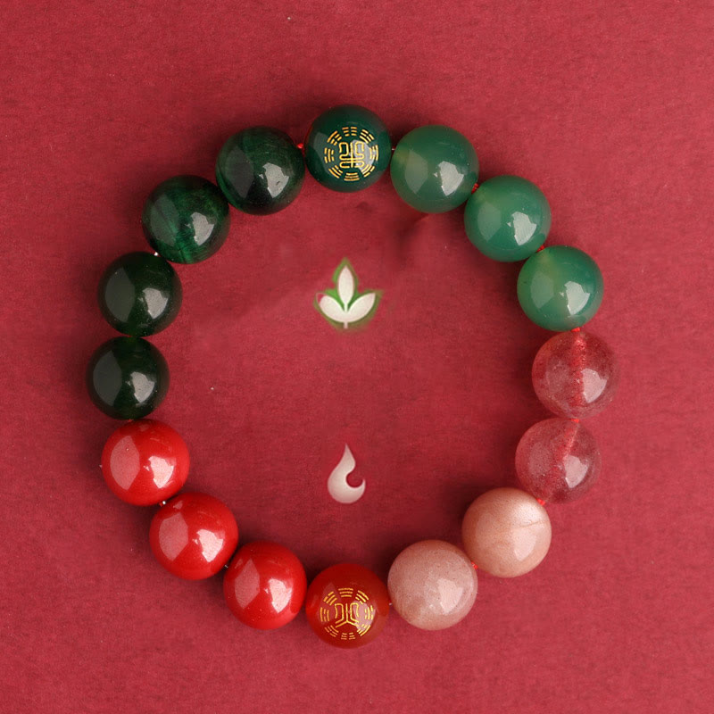 Fortune Jewel Five Elements Various Agate Crystal Black Onyx Green Chalcedony Aquamarine Wisdom Bracelet
