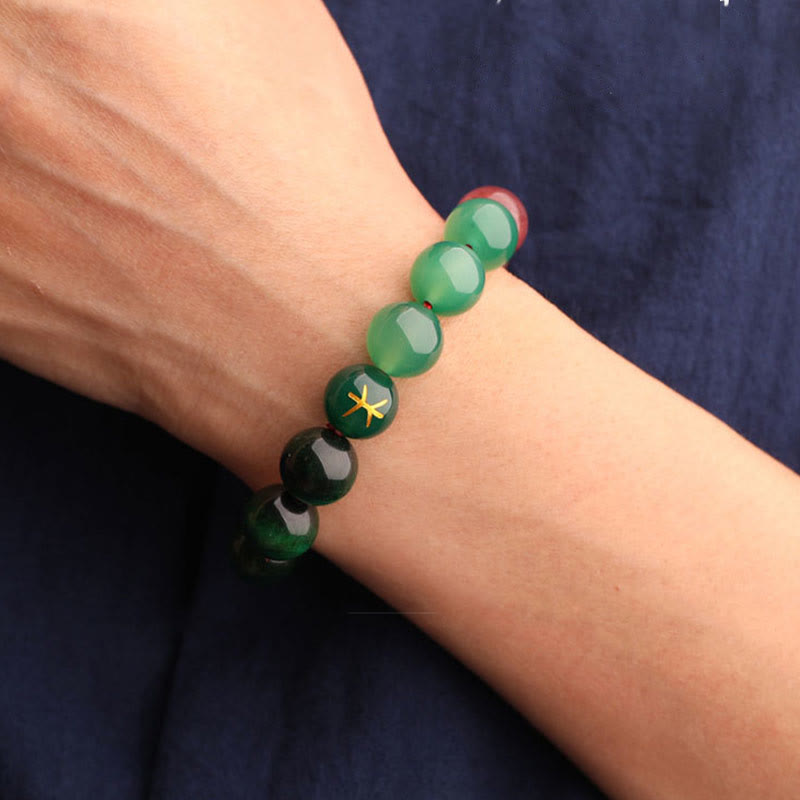 Fortune Jewel Five Elements Various Agate Crystal Black Onyx Green Chalcedony Aquamarine Wisdom Bracelet