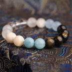 Fortune Jewel Five Elements Various Agate Crystal Black Onyx Green Chalcedony Aquamarine Wisdom Bracelet