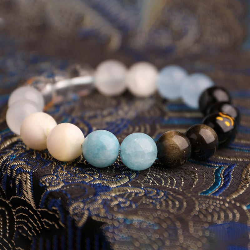 Fortune Jewel Five Elements Various Agate Crystal Black Onyx Green Chalcedony Aquamarine Wisdom Bracelet