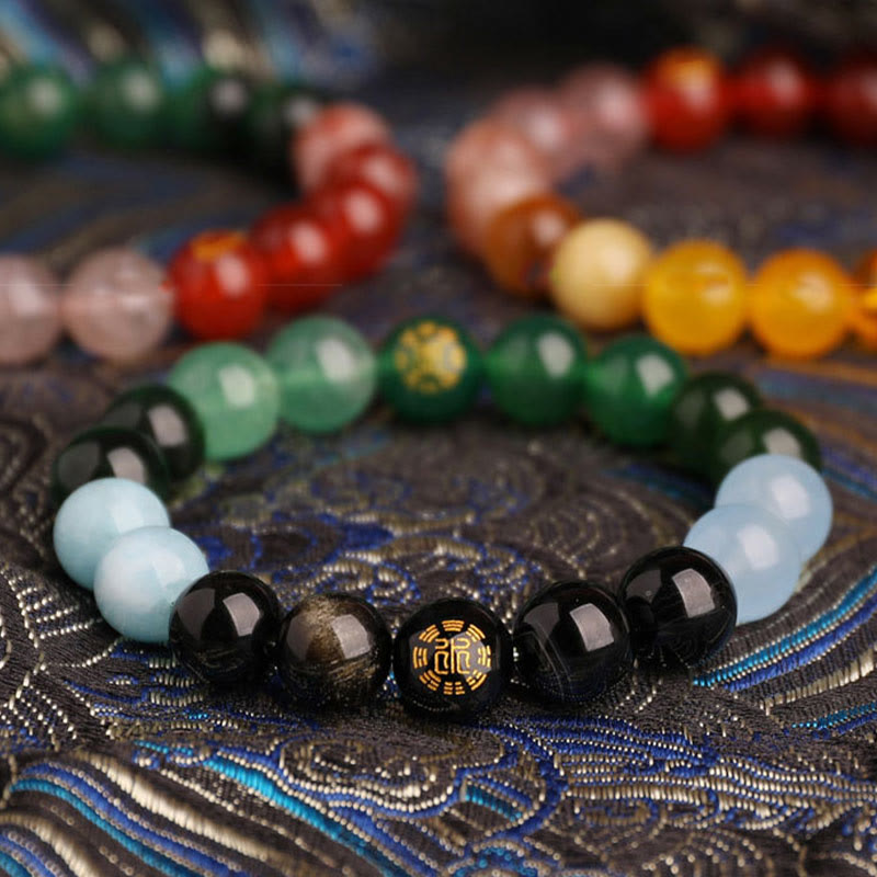 Fortune Jewel Five Elements Various Agate Crystal Black Onyx Green Chalcedony Aquamarine Wisdom Bracelet