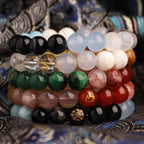 Fortune Jewel Five Elements Various Agate Crystal Black Onyx Green Chalcedony Aquamarine Wisdom Bracelet