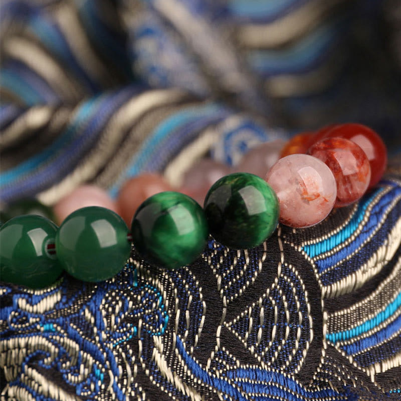 Fortune Jewel Five Elements Various Agate Crystal Black Onyx Green Chalcedony Aquamarine Wisdom Bracelet