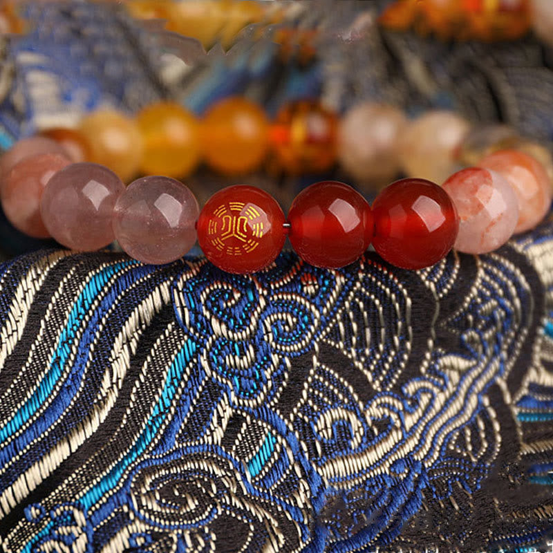 Fortune Jewel Five Elements Various Agate Crystal Black Onyx Green Chalcedony Aquamarine Wisdom Bracelet