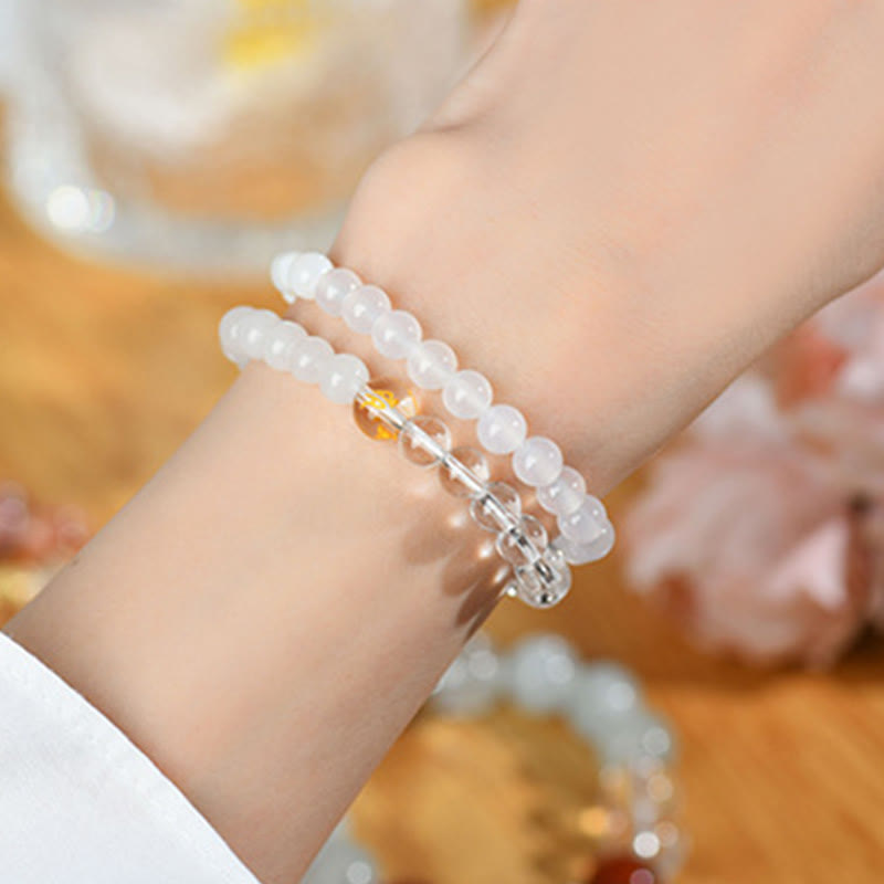 Fortune Jewel Five Elements Various Agate Crystal Chalcedony White Crystal White Agate Luck Bracelet