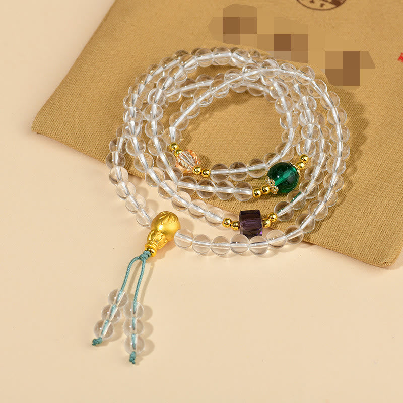 Fortune Jewel 108 Mala Beads White Crystal Clarity Bracelet