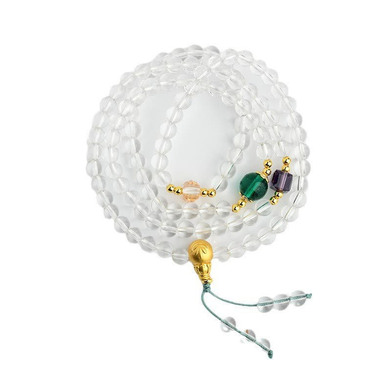 Fortune Jewel 108 Mala Beads White Crystal Clarity Bracelet