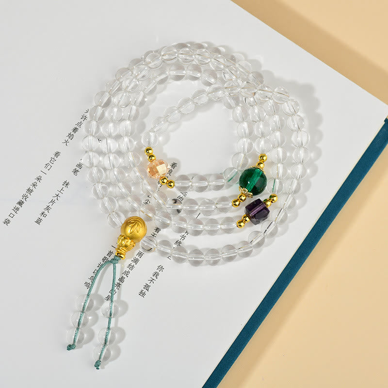Fortune Jewel 108 Mala Beads White Crystal Clarity Bracelet