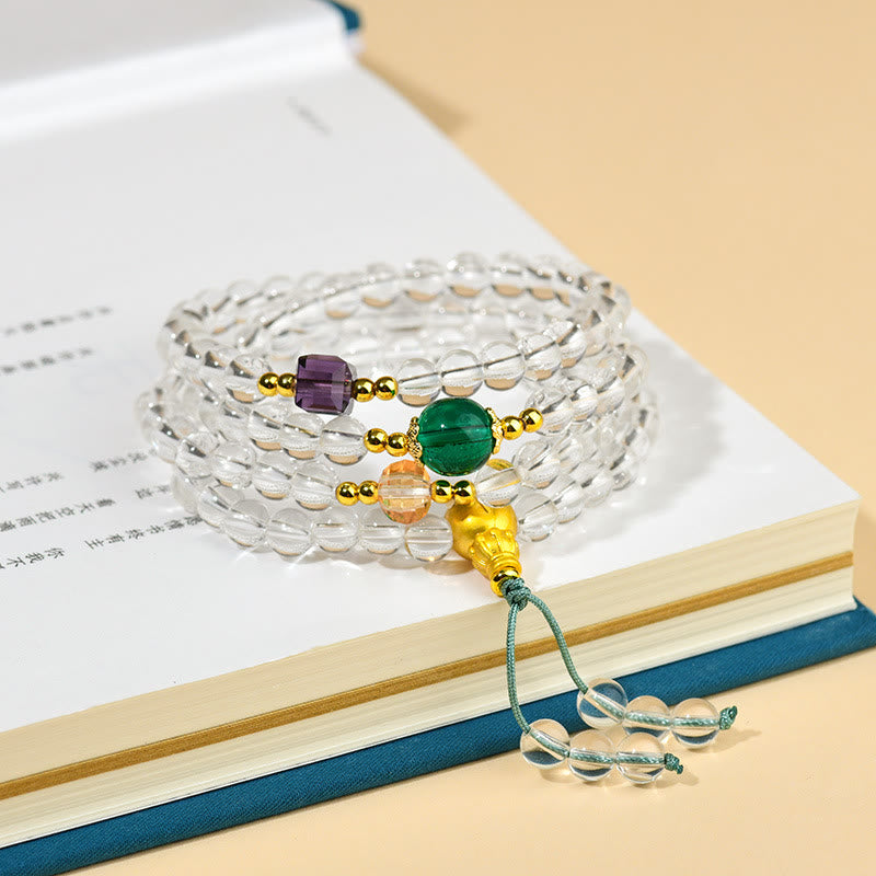 Fortune Jewel 108 Mala Beads White Crystal Clarity Bracelet