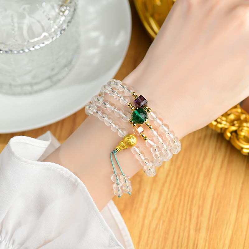Fortune Jewel 108 Mala Beads White Crystal Clarity Bracelet