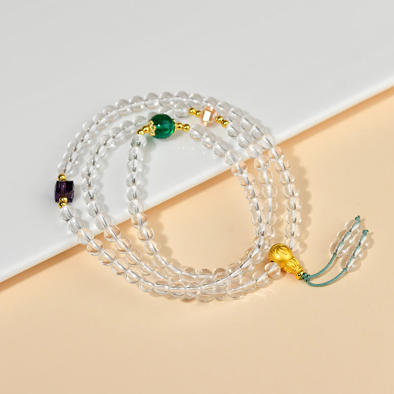 Fortune Jewel 108 Mala Beads White Crystal Clarity Bracelet