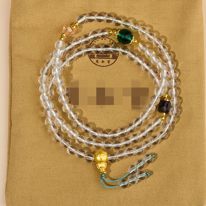 Fortune Jewel 108 Mala Beads White Crystal Clarity Bracelet