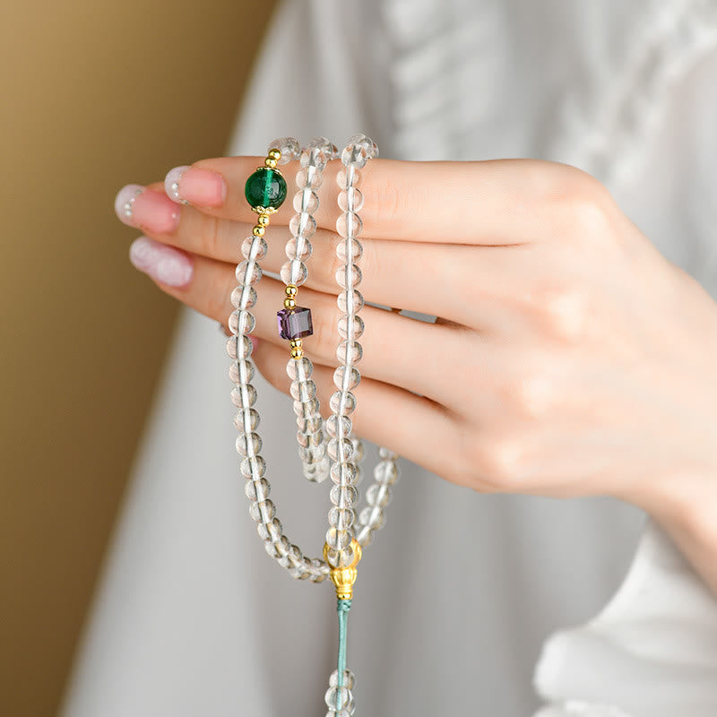 Fortune Jewel 108 Mala Beads White Crystal Clarity Bracelet
