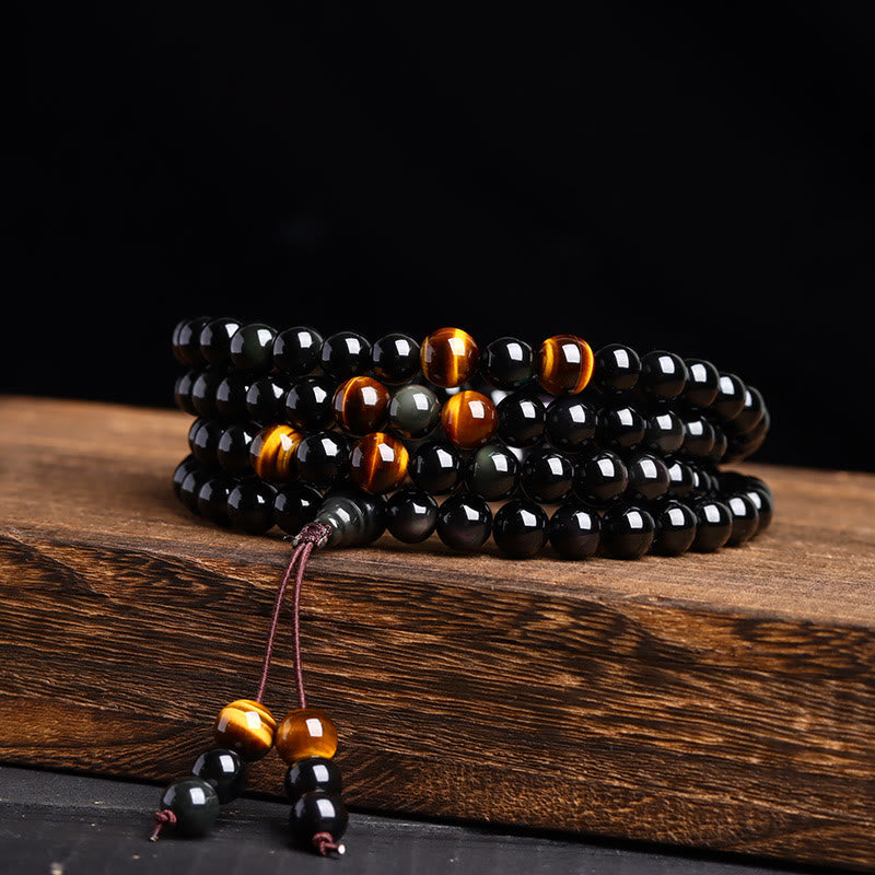 Fortune Jewel 108 Mala Beads Black Obsidian lce Obsidian Fulfilment Bracelet