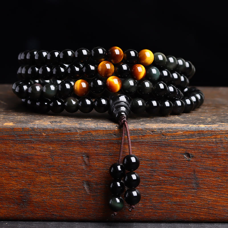 Fortune Jewel 108 Mala Beads Black Obsidian lce Obsidian Fulfilment Bracelet