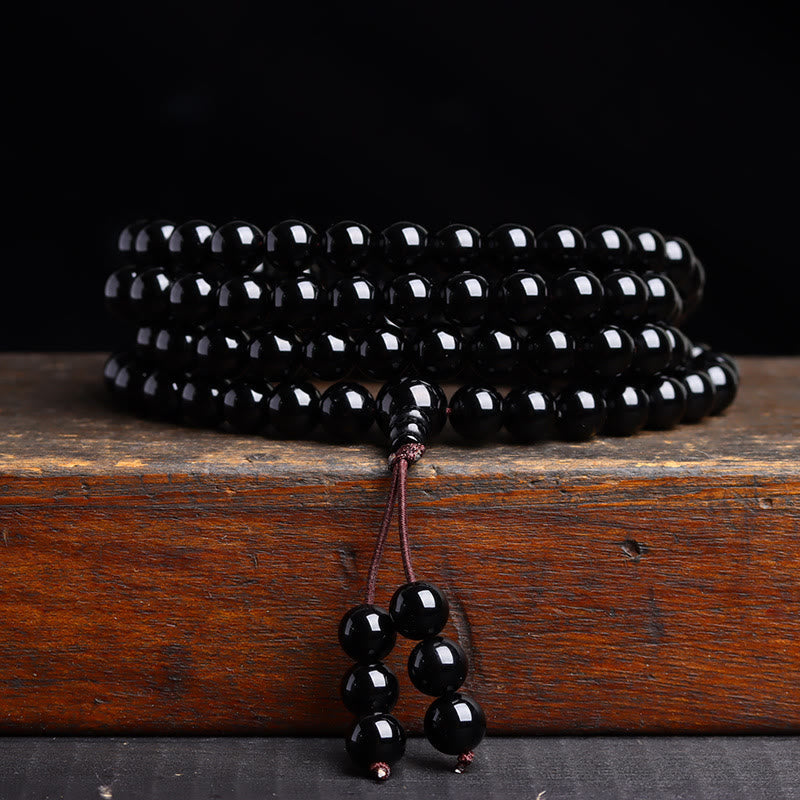 Fortune Jewel 108 Mala Beads Black Obsidian lce Obsidian Fulfilment Bracelet