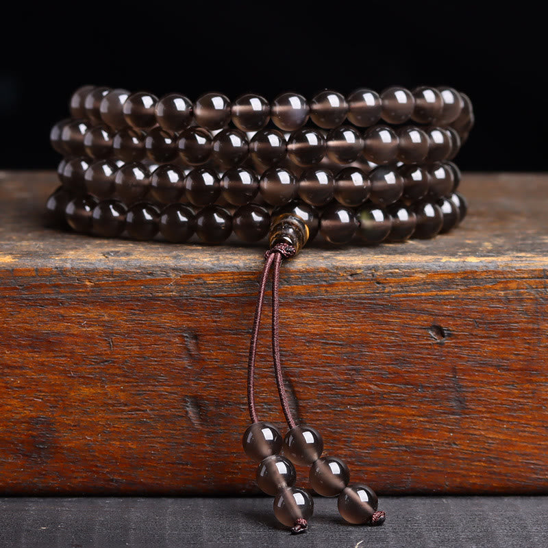 Fortune Jewel 108 Mala Beads Black Obsidian lce Obsidian Fulfilment Bracelet