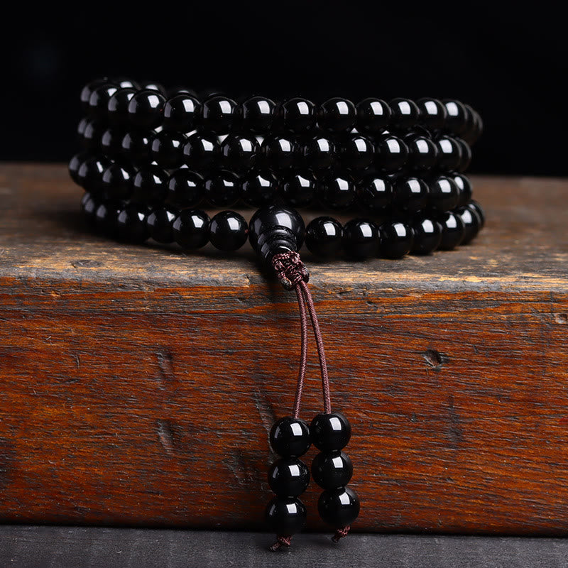 Fortune Jewel 108 Mala Beads Black Obsidian lce Obsidian Fulfilment Bracelet