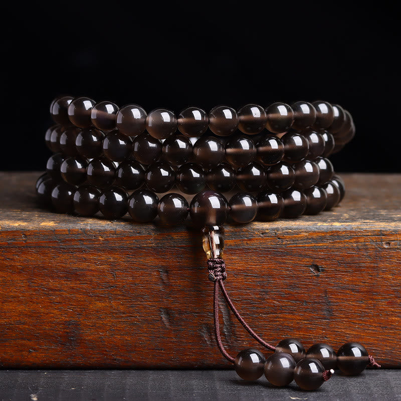 Fortune Jewel 108 Mala Beads Black Obsidian lce Obsidian Fulfilment Bracelet