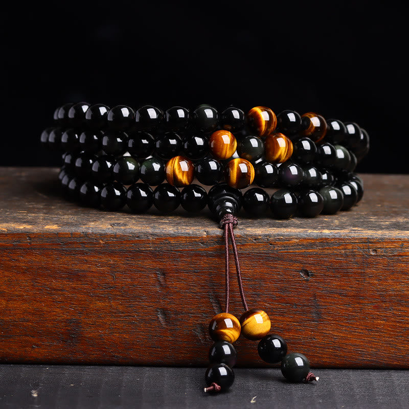 Fortune Jewel 108 Mala Beads Black Obsidian lce Obsidian Fulfilment Bracelet