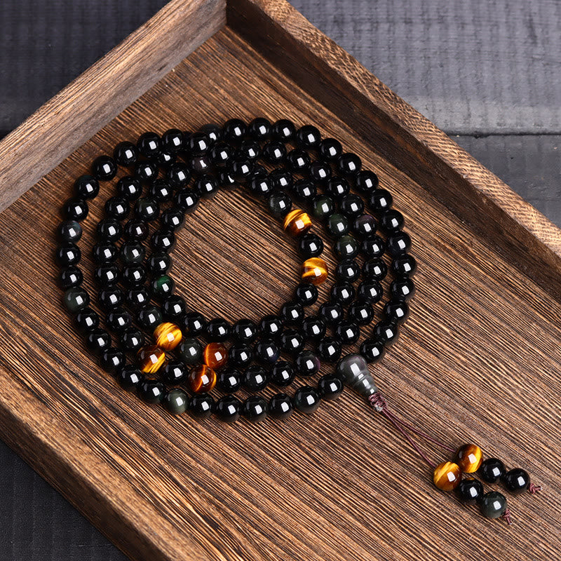 Fortune Jewel 108 Mala Beads Black Obsidian lce Obsidian Fulfilment Bracelet