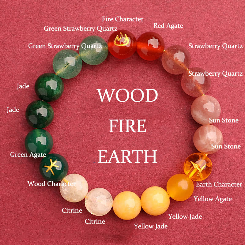 Fortune Jewel Five Elements Various Agate Crystal Green Strawberry Quartz Sun Stone Wealth Bracelet