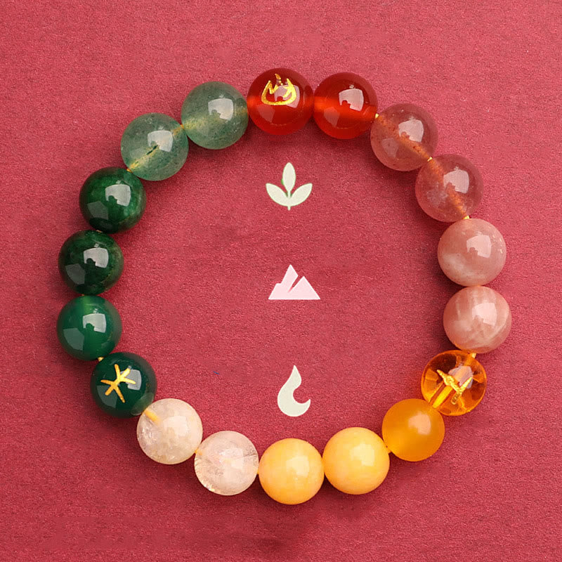 Fortune Jewel Five Elements Various Agate Crystal Green Strawberry Quartz Sun Stone Wealth Bracelet