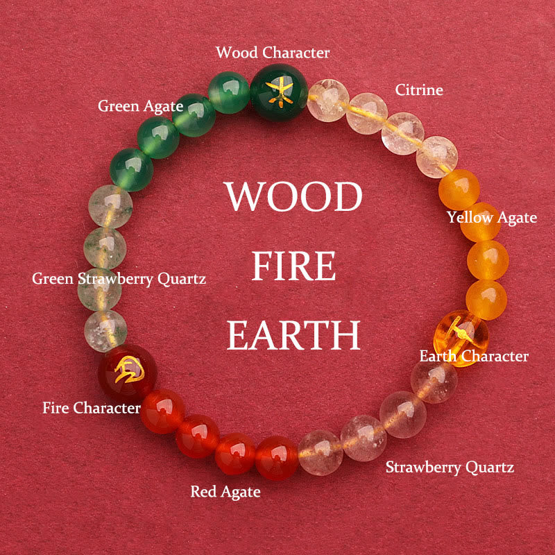 Fortune Jewel Five Elements Various Agate Crystal Green Strawberry Quartz Sun Stone Wealth Bracelet