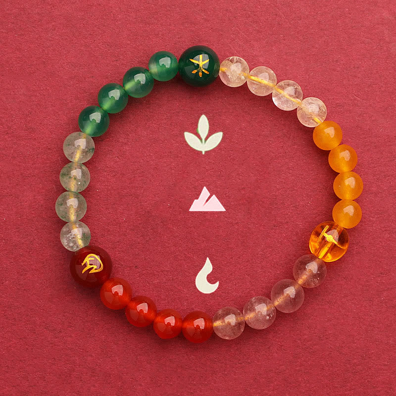 Fortune Jewel Five Elements Various Agate Crystal Green Strawberry Quartz Sun Stone Wealth Bracelet