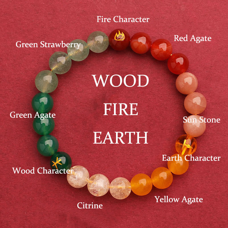 Fortune Jewel Five Elements Various Agate Crystal Green Strawberry Quartz Sun Stone Wealth Bracelet