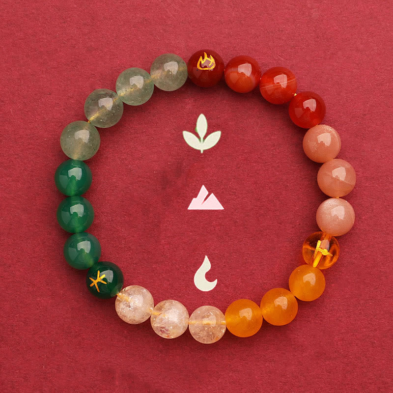 Fortune Jewel Five Elements Various Agate Crystal Green Strawberry Quartz Sun Stone Wealth Bracelet