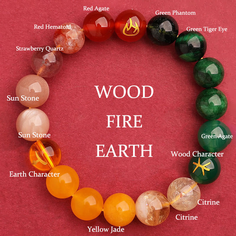 Fortune Jewel Five Elements Various Agate Crystal Green Strawberry Quartz Sun Stone Wealth Bracelet