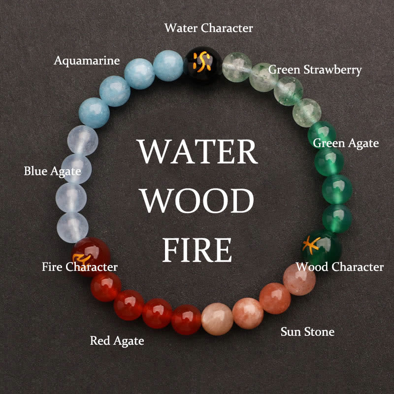 Fortune Jewel Five Elements Various Agate Crystal Green Strawberry Quartz Sun Stone Wealth Bracelet