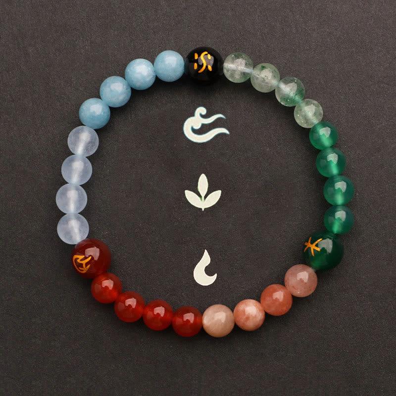 Fortune Jewel Five Elements Various Agate Crystal Green Strawberry Quartz Sun Stone Wealth Bracelet