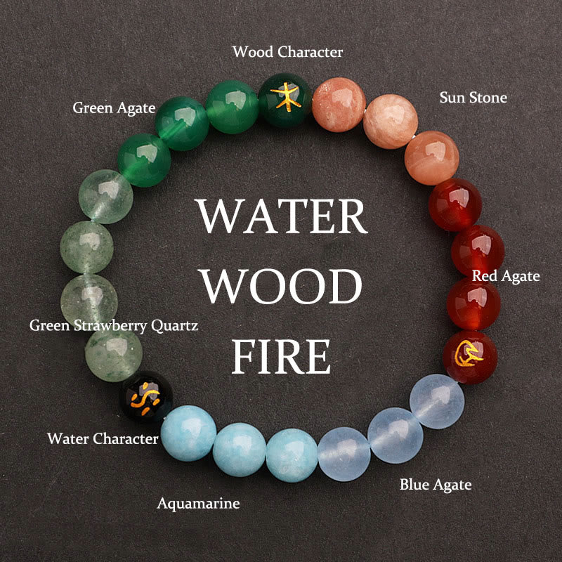 Fortune Jewel Five Elements Various Agate Crystal Green Strawberry Quartz Sun Stone Wealth Bracelet