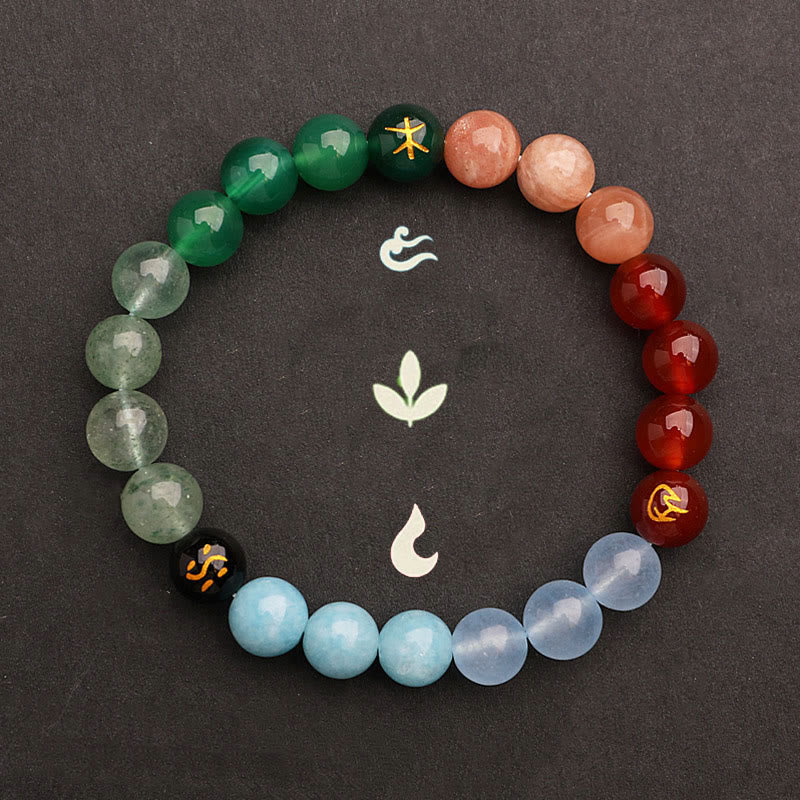 Fortune Jewel Five Elements Various Agate Crystal Green Strawberry Quartz Sun Stone Wealth Bracelet