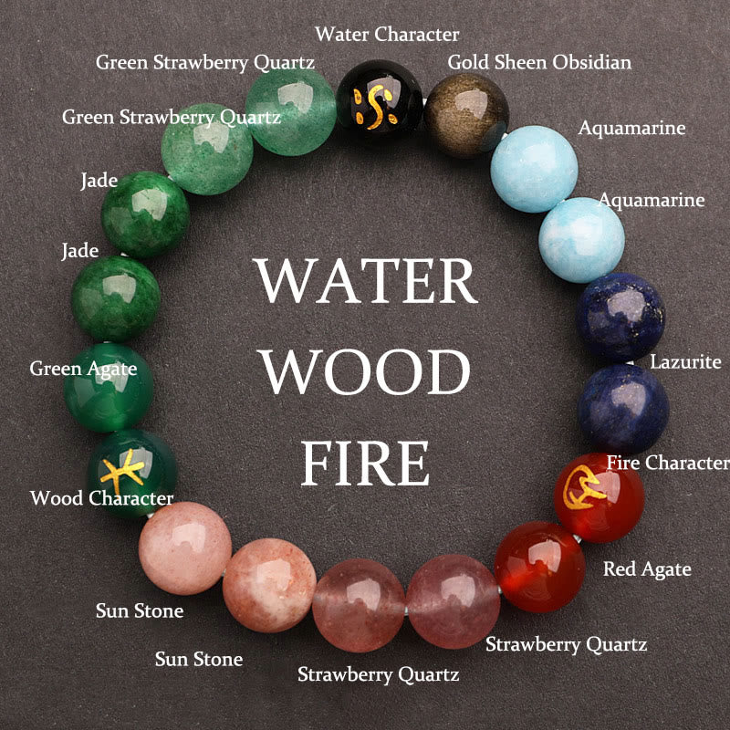 Fortune Jewel Five Elements Various Agate Crystal Green Strawberry Quartz Sun Stone Wealth Bracelet