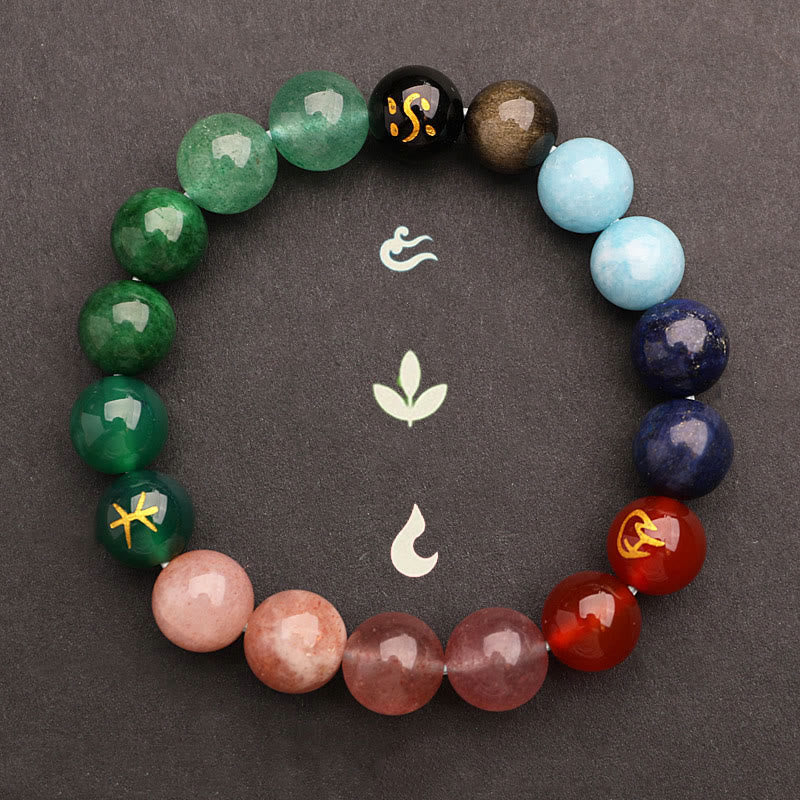 Fortune Jewel Five Elements Various Agate Crystal Green Strawberry Quartz Sun Stone Wealth Bracelet