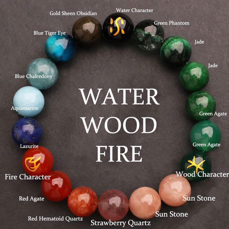 Fortune Jewel Five Elements Various Agate Crystal Green Strawberry Quartz Sun Stone Wealth Bracelet