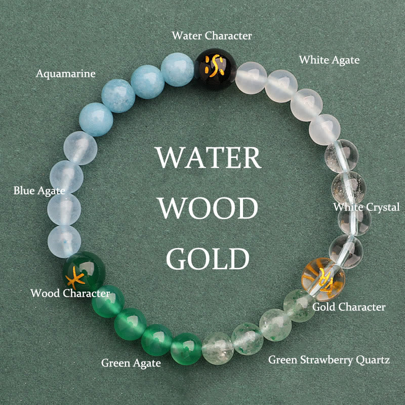 Fortune Jewel Five Elements Various Agate Crystal Green Strawberry Quartz Sun Stone Wealth Bracelet
