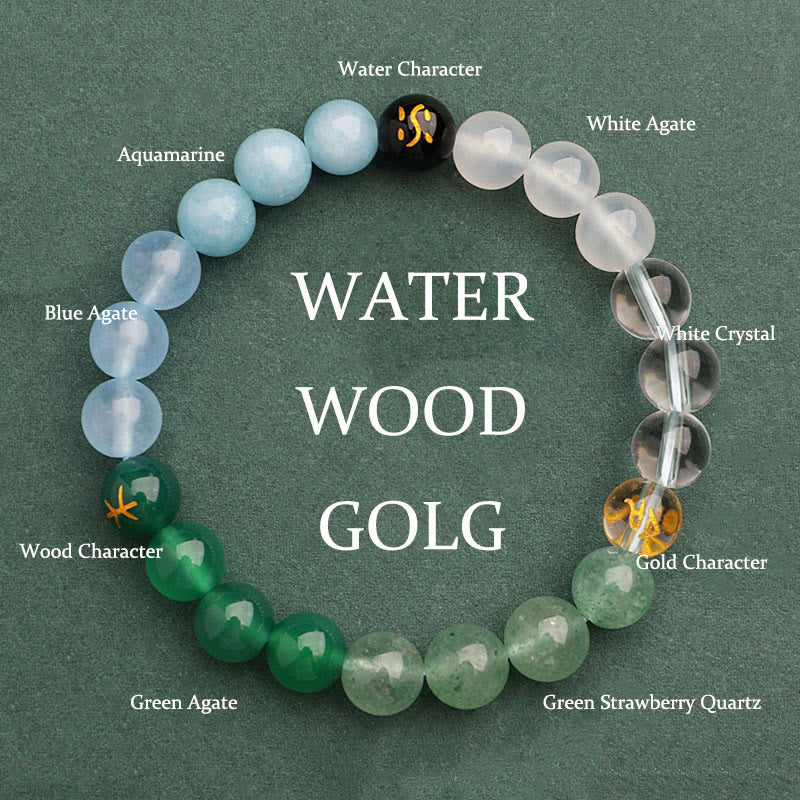 Fortune Jewel Five Elements Various Agate Crystal Green Strawberry Quartz Sun Stone Wealth Bracelet