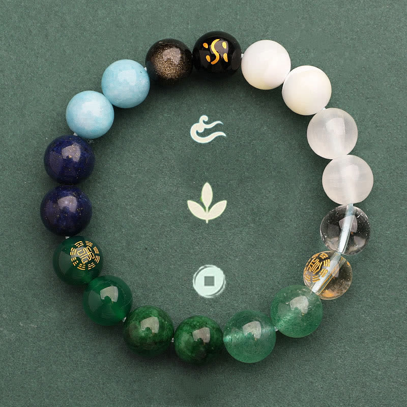 Fortune Jewel Five Elements Various Agate Crystal Green Strawberry Quartz Sun Stone Wealth Bracelet
