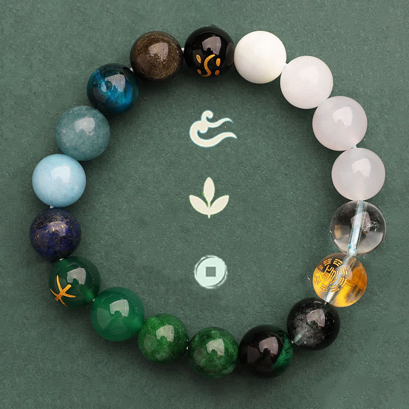 Fortune Jewel Five Elements Various Agate Crystal Green Strawberry Quartz Sun Stone Wealth Bracelet