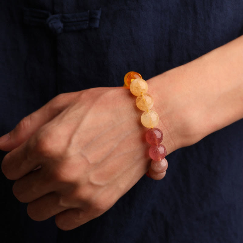 Fortune Jewel Five Elements Various Agate Crystal Green Strawberry Quartz Sun Stone Wealth Bracelet